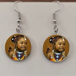 Charming Tan and Silver Kids Earrings